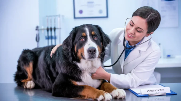 veterinarian-examining-sick-bernese-mountain-dog-29105